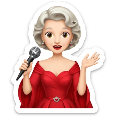 Older woman – elegant gown, 50s, diva, red dress, singing into mic sticker