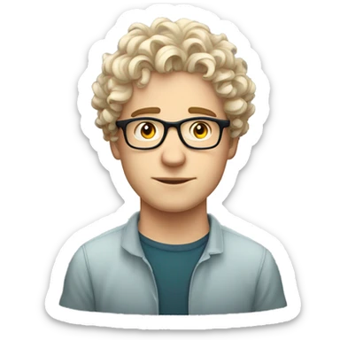 Young white man. short lose curly hair and glasses. Pixart style sticker