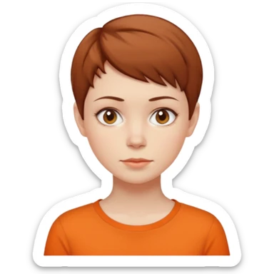 brown haired woman no smile with orange shirt short hair pixie  sticker