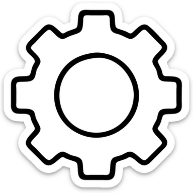 Add a cog icon to the image placeholder, keeping a minimal outline style with no background, focusing on clean and simple black outlines only. sticker