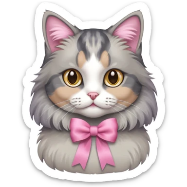 Dilute grey calico cat with pink ribbon sticker