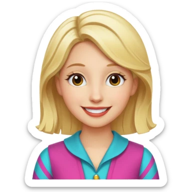 Illustrate Enid Sinclair with blonde hair, colorful outfit & cheerful smile. sticker