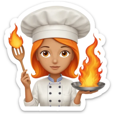 women cooking with fire sticker