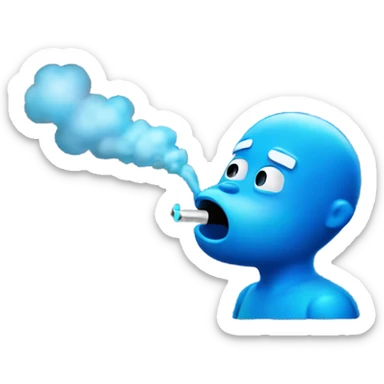 Blue emoji guy inhaling blue gas sticker