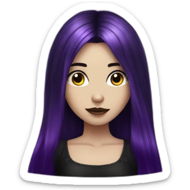gothic girl long dark black and purple hair sticker