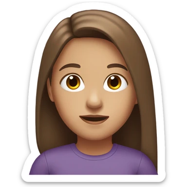 one girl with long hair color brown and eyes color brown with a t-shirt color violet sticker