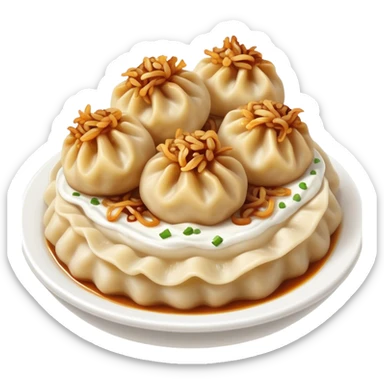 dumplings with fried onions and sour cream on top sticker