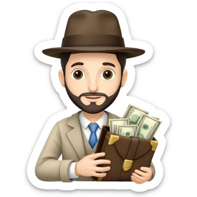 Jewish man with Jewish hat holding money and Torah sticker