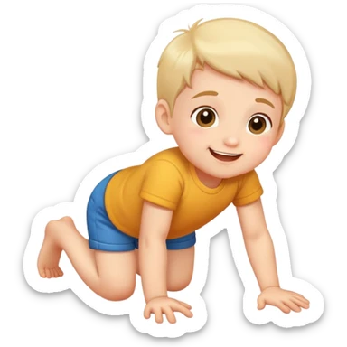 cheerful and cute child crawling on hands and knees sticker