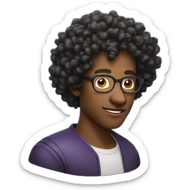 Black science teacher with curly hair, glasses and a Crazy Look sticker