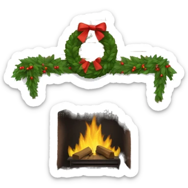 Brick Fireplace with wreath  sticker