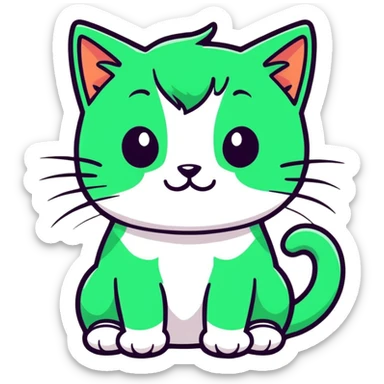 a cat with green hair, cartoonish sticker style sticker