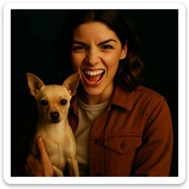 Restore the rebellious and playful expression on the face in the style of a Netflix series, keeping all other elements identical. sticker