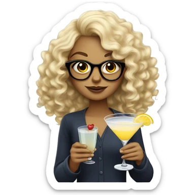 Blonde girl with curly hair and glasses drinking a martini sticker