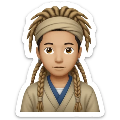 Casual person with tied-back dreadlock, asian sticker