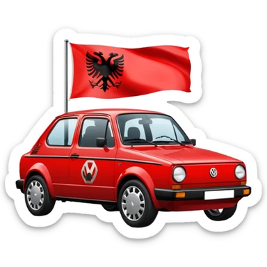 Volkswagen 2001 with the Albanian flag on the hood sticker