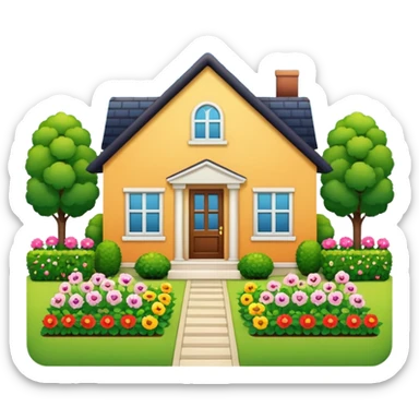 a home which has garden like and the home has slack emoji, sticker
