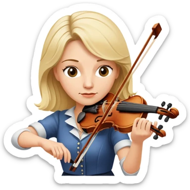 Middle-aged blonde woman playing violin, focused expression sticker
