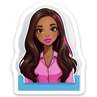 Brown girl with long dark brown long hair with pink lipstick  sticker