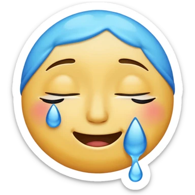Pleading Face emoji, smiling with closed eyes and two large blue tears—iOS style. sticker