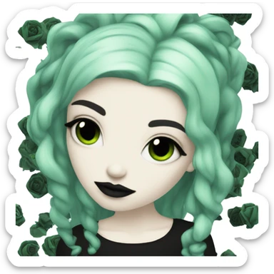pale skin goth girl black and green hair  sticker