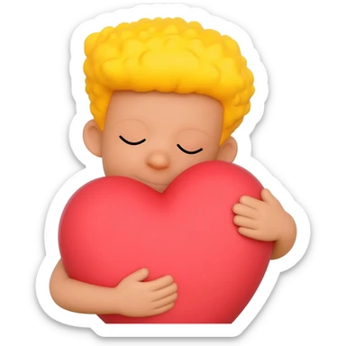 Yellow head emoji hugging súper tight a heart sticker