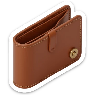leather wallet with stitching, highly detailed, skeuomorphism icon style sticker