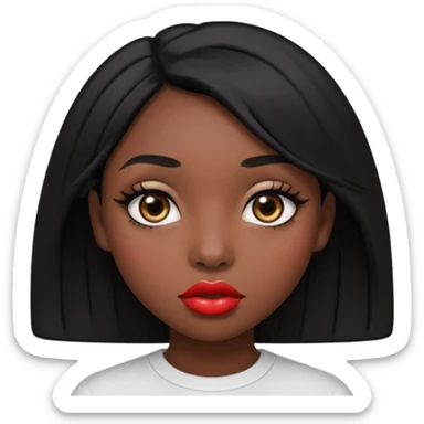 Dark skin gurl with black hair, big lips m, dark brown eye, octagon face shape and chinky eyes no red lipstick  sticker