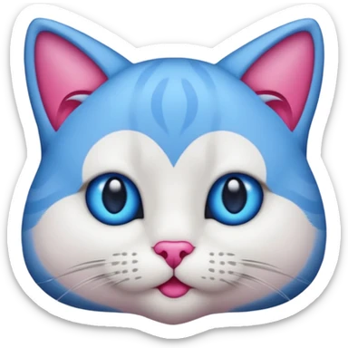 un emoji de lacara de un gato azul con rosa sorprendido sticker