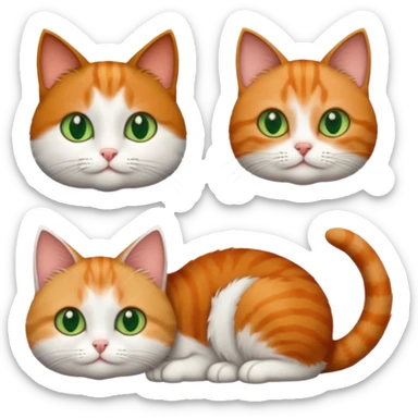 3 different coloured tiny short haired cats, including a dark grey and white cat with green eyes,and  a ginger and white with orange eyes and a brown tabby and white with hazel eyes sticker
