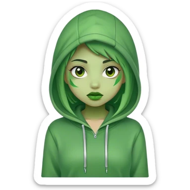 girl wearing hoodie and her face turned green because drinking too much matcha sticker