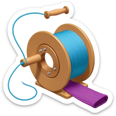 showing a hand neatly winding thread around a spool, yarn reel, or cable roll — showing the action of wrapping or coiling something around — smooth motion lines indicating circular movement, clean colorful emoji-style design sticker