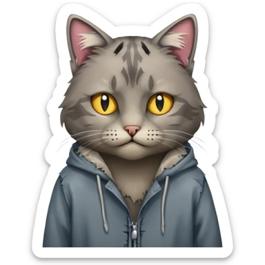 homeless poor cat with torn clothes  sticker