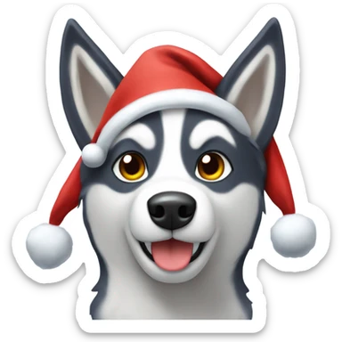 Husky with rain deer horns wearing a santa hat sticker