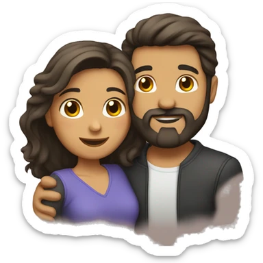 Couple hugging each other, Hispanic male with beard and female sticker
