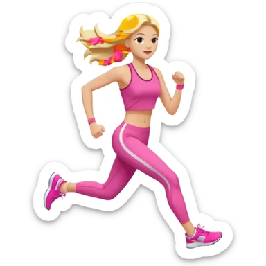 Long blonde hair lady running with pink gym clothes sticker