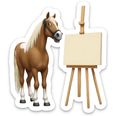 horse standing in front of an easel with a paintbrush in his hoff sticker