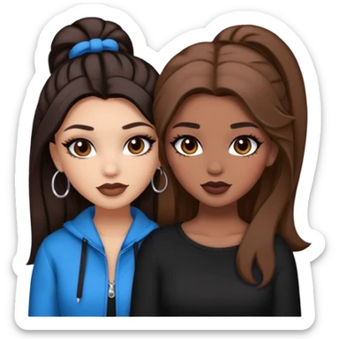 Boujy baddie best friends, trendy heavy makeup both dark hair one light skinned and one mocha brown pretty hair style  sticker