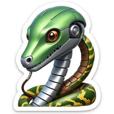 robot with python snake wrapped around its neck  sticker