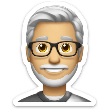 unshaved man short grey hair brushed back wearing small glasses and headset sticker