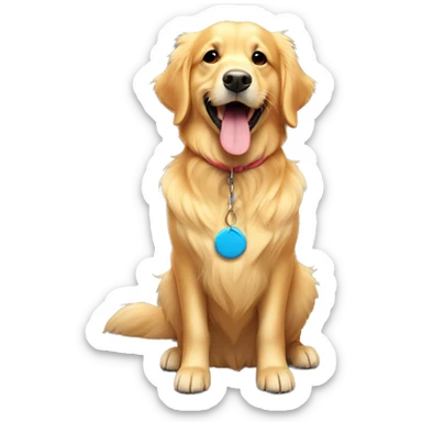 Golden retriever with a frisbee sticker