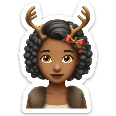 Cute girl reindeer head with a bow sticker
