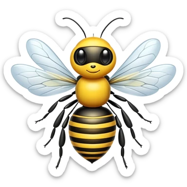 A cute yellow and black striped bee with transparent wings sticker