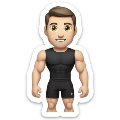 Pale skinned Fit Man With the biceps and dark brown hair in black shirt, gray sports shorts and white Sneakers sticker