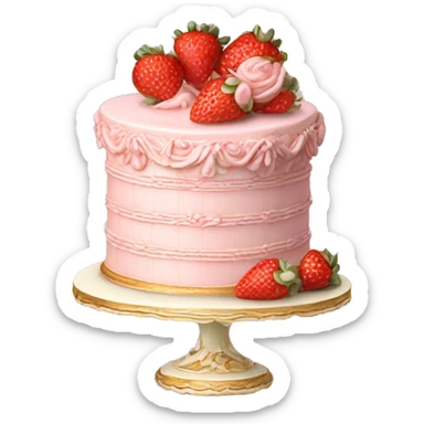 vintage rococo highly detailed pale pink cake with strawberries sticker