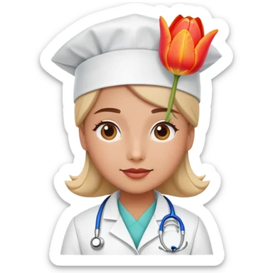 A educational consultant character that his face and body is beautiful and playful tulip and wears doctor's dress sticker