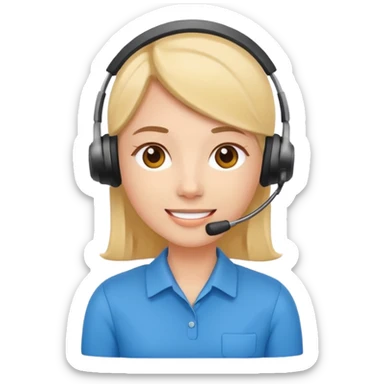 Modern flat emoji of a call center employee, friendly expression, minimalist design, bright colors, white or transparent background. sticker