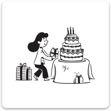 Festive celebration drawing with cake and gifts sticker