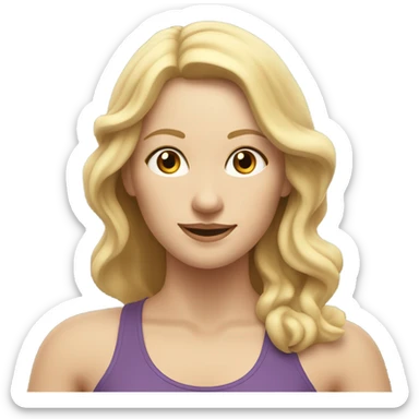 White woman, long hair, blonde hair, wavy hair, yoga pose sticker