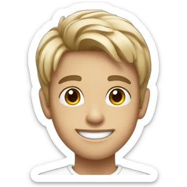 A boy age 16 with white colour and smiling  sticker